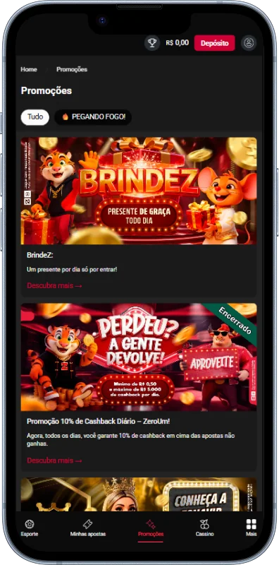 Promoções e bônus no aplicativo Zeroum Bet