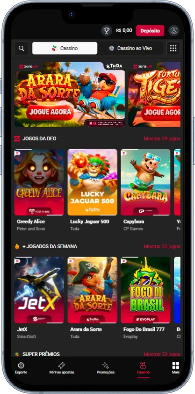 O aplicativo Zeroum Bet contém uma ampla coleção de jogos de cassino