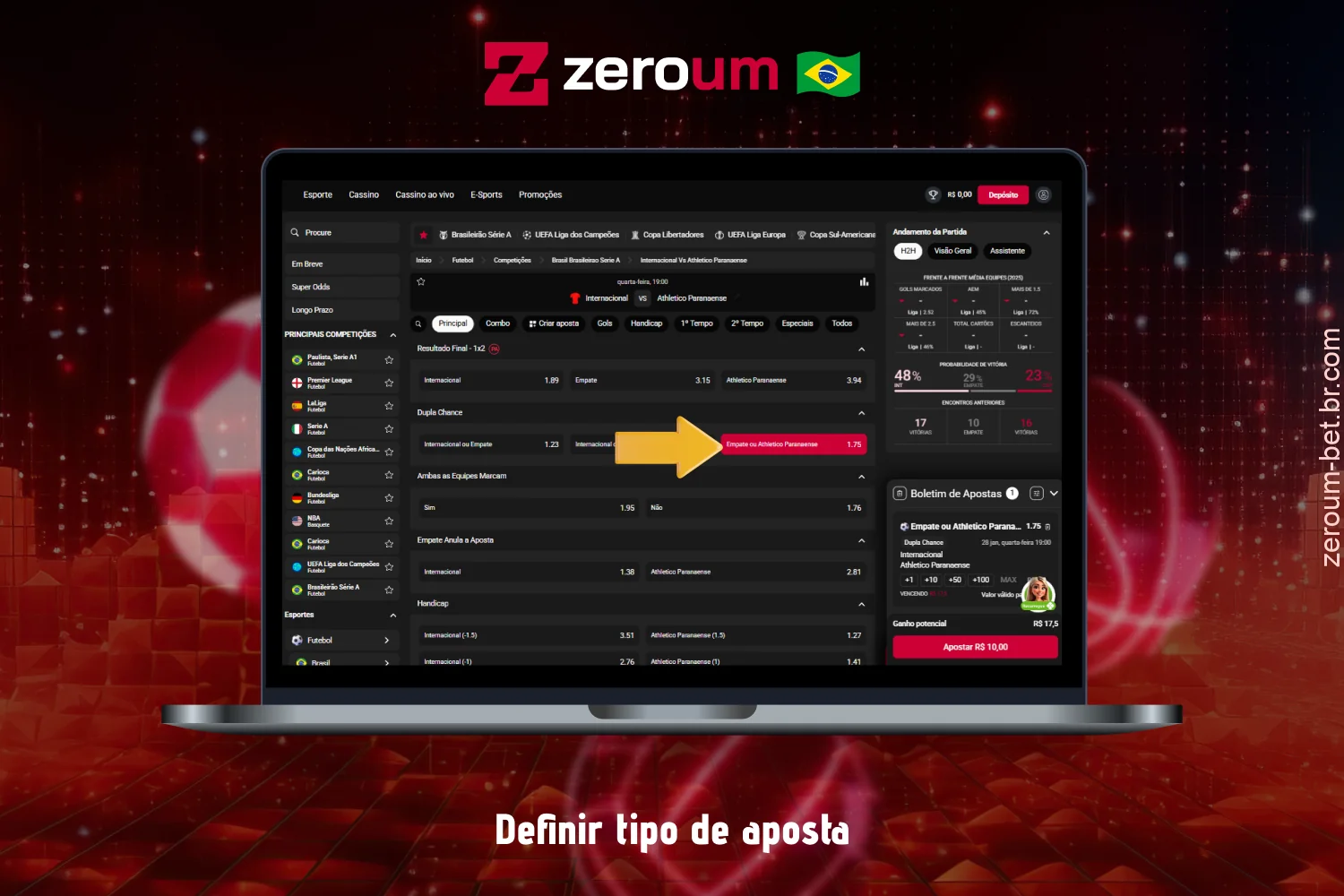 Escolha o tipo de aposta no Zeroum Bet