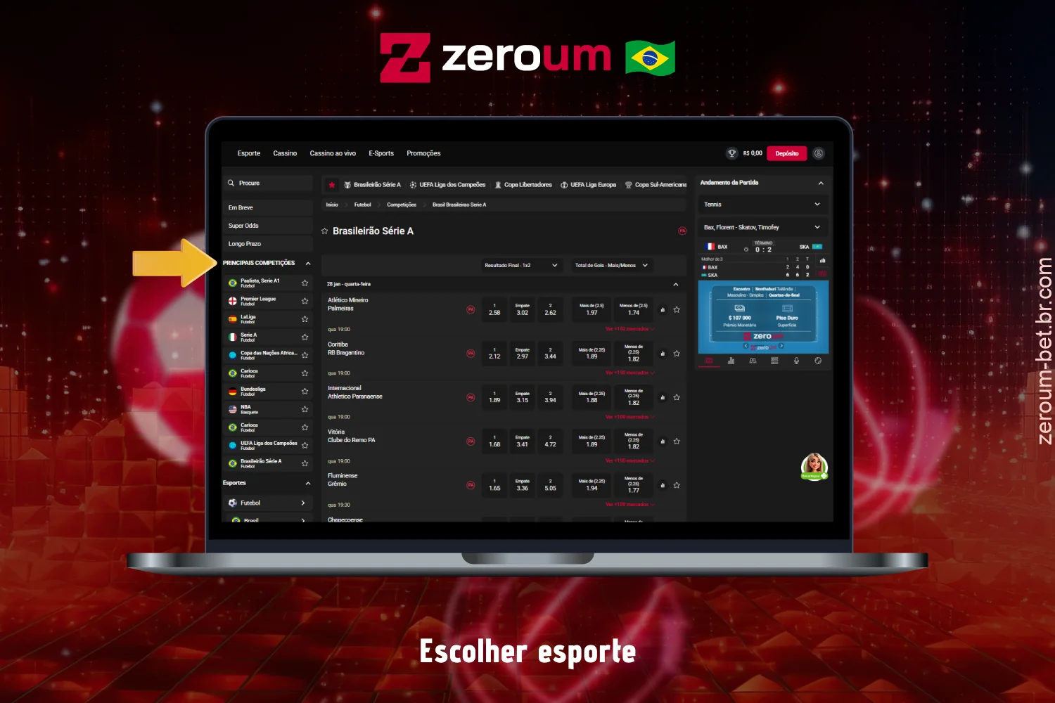 Escolha o esporte para apostar no Zeroum Bet